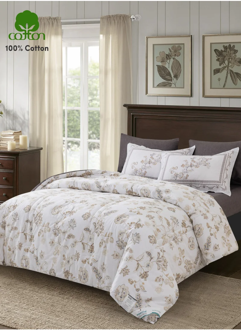 Donetella Cotton Comforter Set 4-Pcs Single Size Bed Fits(140 x 200 Cm) Reversible Printed Bedding Comforter Set With Super Soft Down Alternative Filling,Lavender Grey