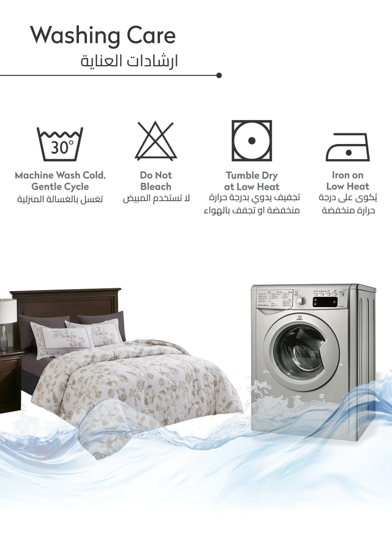 Donetella Cotton Comforter Set 4-Pcs Single Size Bed Fits(140 x 200 Cm) Reversible Printed Bedding Comforter Set With Super Soft Down Alternative Filling,Lavender Grey