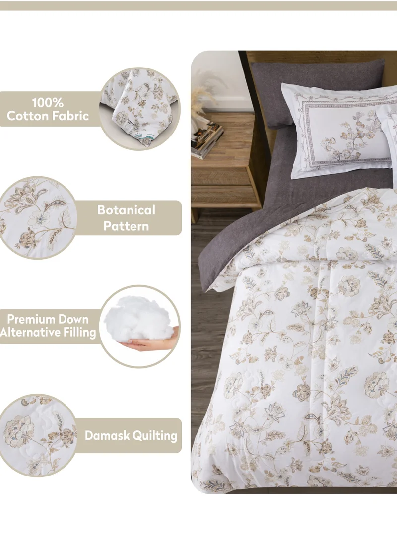 Donetella Cotton Comforter Set 4-Pcs Single Size Bed Fits(140 x 200 Cm) Reversible Printed Bedding Comforter Set With Super Soft Down Alternative Filling,Lavender Grey