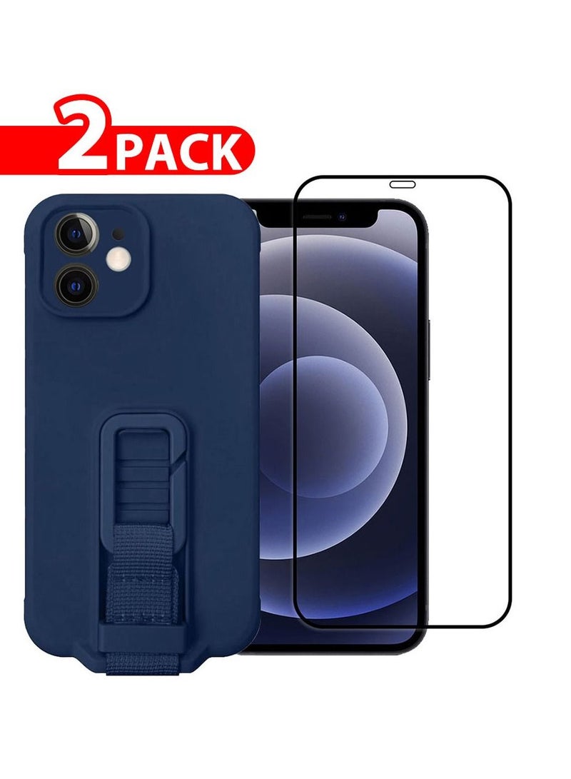 CATANES 2 Pack For iPhone 12 Case Cover And Screen Protector With Strap And Adjustable Grip Case Blue - Image 1