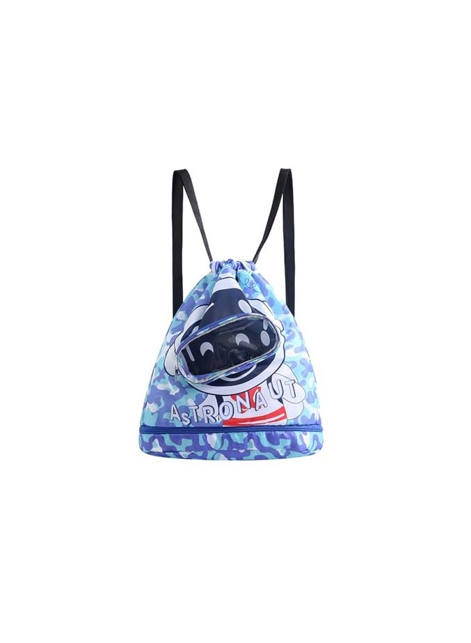 Drawstring Bag, Waterproof Drawstring Backpack with Adjustable Strap for Kids, Dry Wet Separation Swimming Bag with Shoes & Goggles Storage for Boys Girls, Water Resistant Gym Bag for Beach Pool