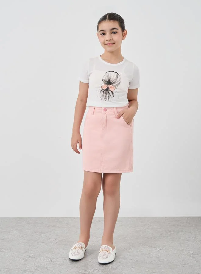 Styli Styli Solid Mini Denim Skirt with Pockets