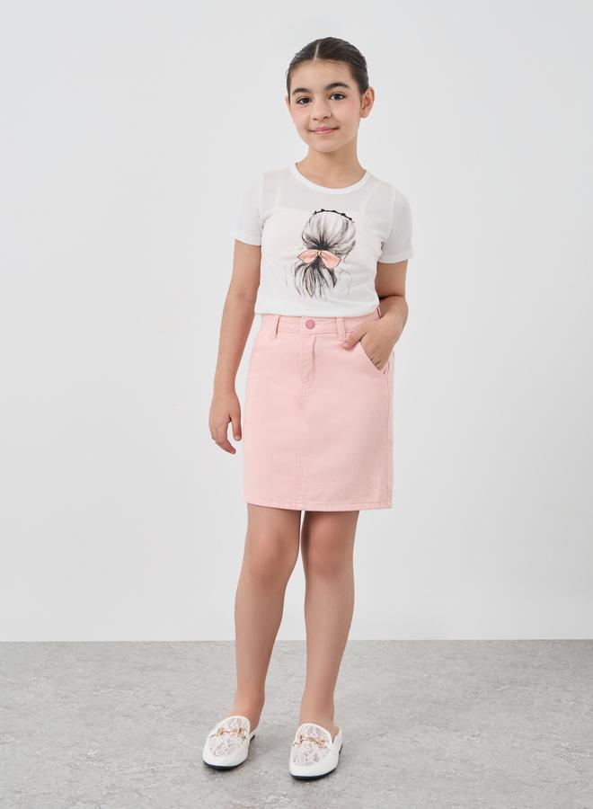 ستايلي جيبة دنيم قصيرة ستايلي سادة بجيوب - Image 2