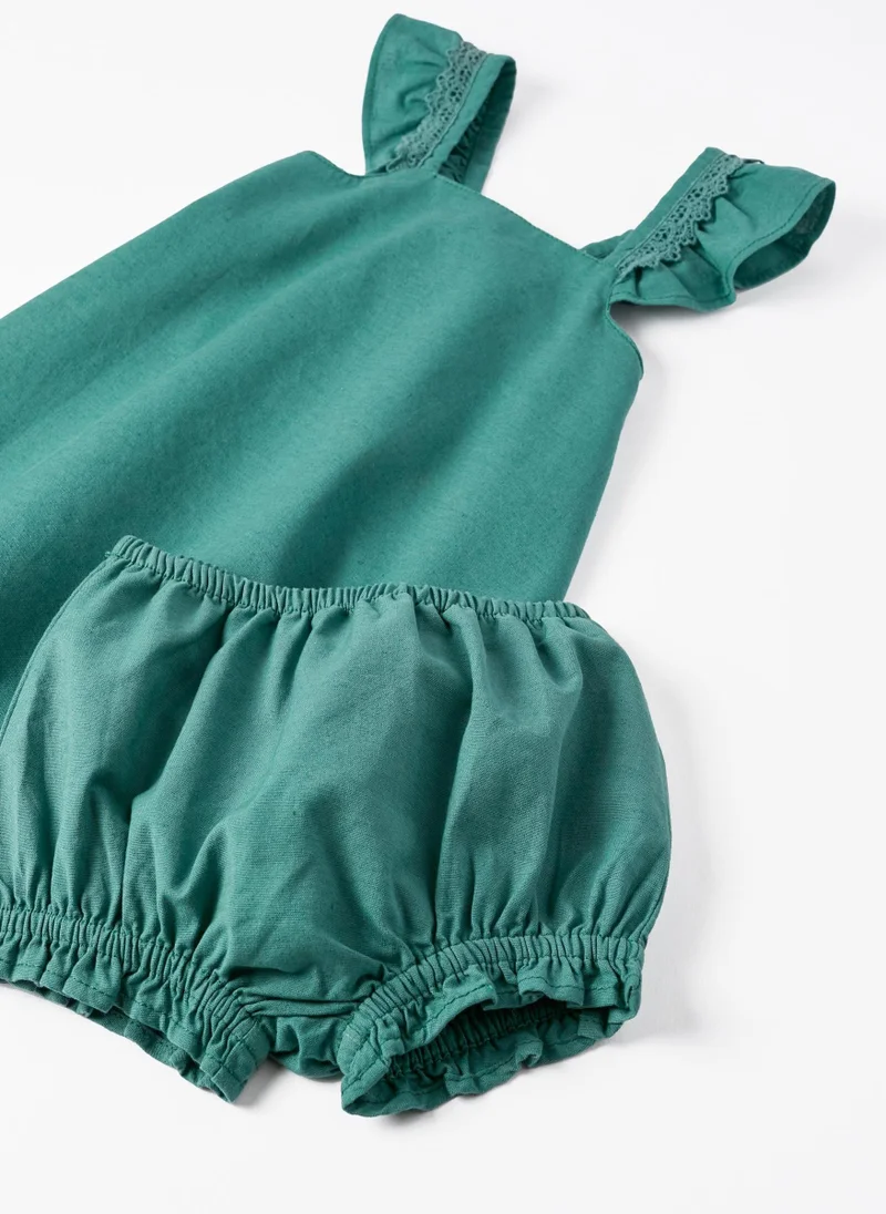 زيبي Cotton and Linen Dress and Bloomers for Baby Girl