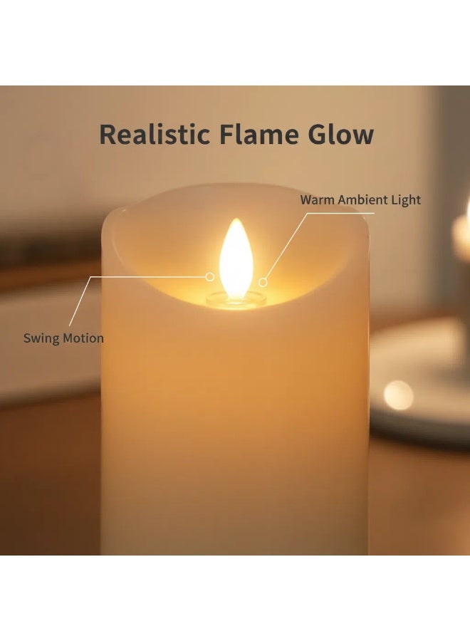 مادو جاليري شمعة عمودية LED بلاستيكية بلون عاجي من مادو جاليري - تعمل بالبطارية بدون لهب مع لهب واقعي متذبذب لتزيين المنزل وحفلات الزفاف والمناسبات - الأحجام من 7.5×10 سم إلى 7.5×25 سم، خيارات 1/3/6 قطع - Image 5