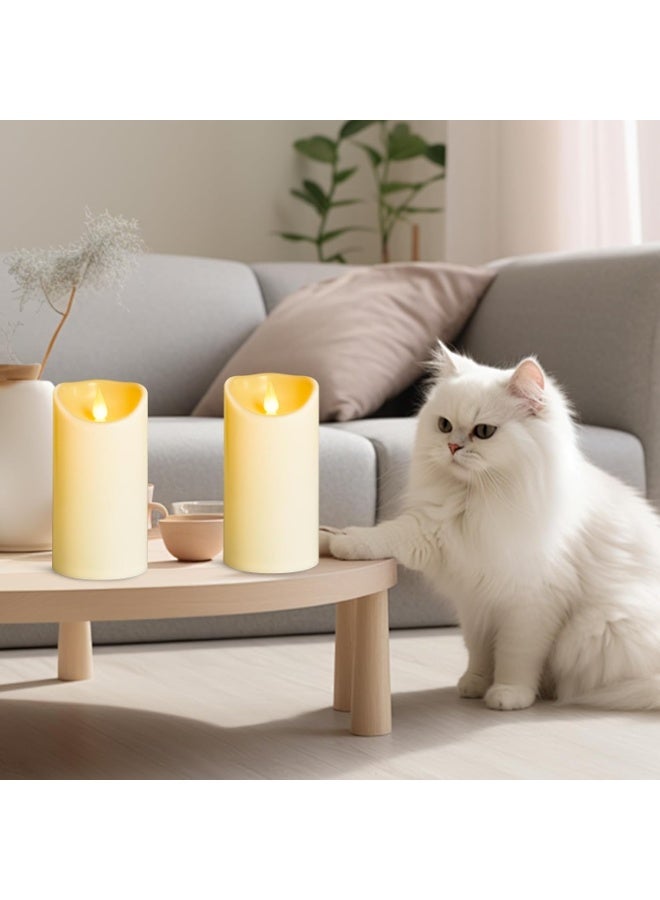 مادو جاليري شمعة عمودية LED بلاستيكية بلون عاجي من مادو جاليري - تعمل بالبطارية بدون لهب مع لهب واقعي متذبذب لتزيين المنزل وحفلات الزفاف والمناسبات - الأحجام من 7.5×10 سم إلى 7.5×25 سم، خيارات 1/3/6 قطع - Image 4