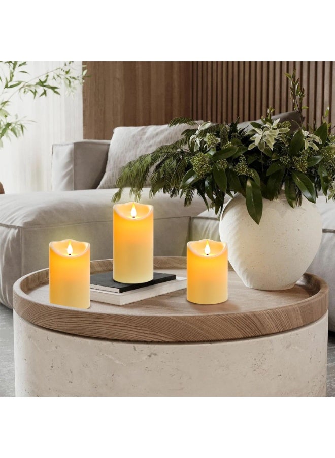 مادو جاليري شمعة عمودية LED بلاستيكية بلون عاجي من مادو جاليري - تعمل بالبطارية بدون لهب مع لهب واقعي متذبذب لتزيين المنزل وحفلات الزفاف والمناسبات - الأحجام من 7.5×10 سم إلى 7.5×25 سم، خيارات 1/3/6 قطع - Image 2