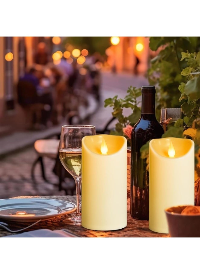 مادو جاليري شمعة عمودية LED بلاستيكية بلون عاجي من مادو جاليري - تعمل بالبطارية بدون لهب مع لهب واقعي متذبذب لتزيين المنزل وحفلات الزفاف والمناسبات - الأحجام من 7.5×10 سم إلى 7.5×25 سم، خيارات 1/3/6 قطع - Image 3