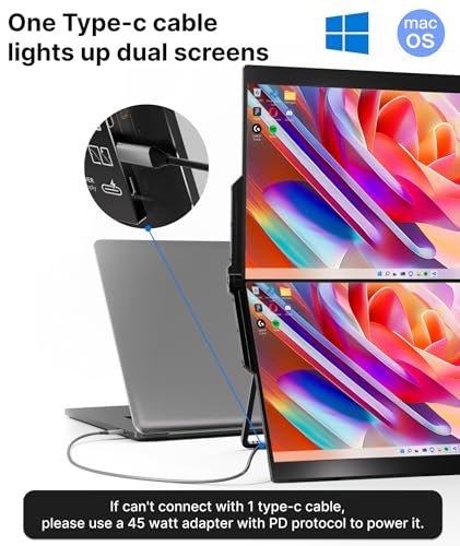 Ingnok Dual Portable Monitor156inch FHD 1080P Screen with USBC mini HDMI Foldable Screen DesignPortable Dual Monitor Compatible with WindowsMac Easy Setup for Work - Image 3