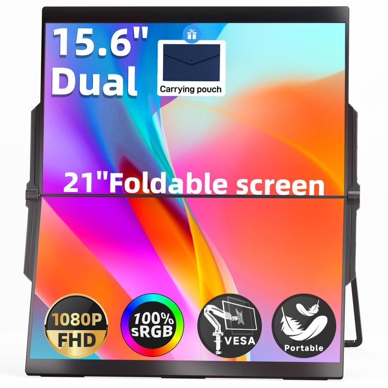 Ingnok Dual Portable Monitor156inch FHD 1080P Screen with USBC mini HDMI Foldable Screen DesignPortable Dual Monitor Compatible with WindowsMac Easy Setup for Work - Image 2