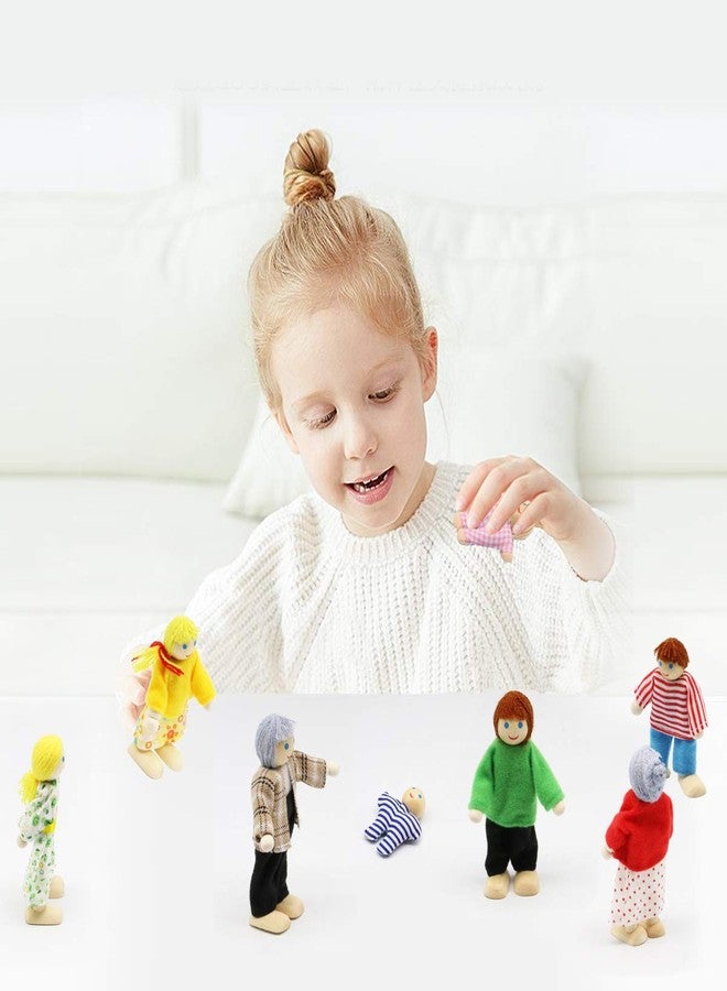 PUCKWAY Lovely Happy Dollhouse Dolls Family Set of 8 Wooden Figures for Children House Pretend Gift - Image 5