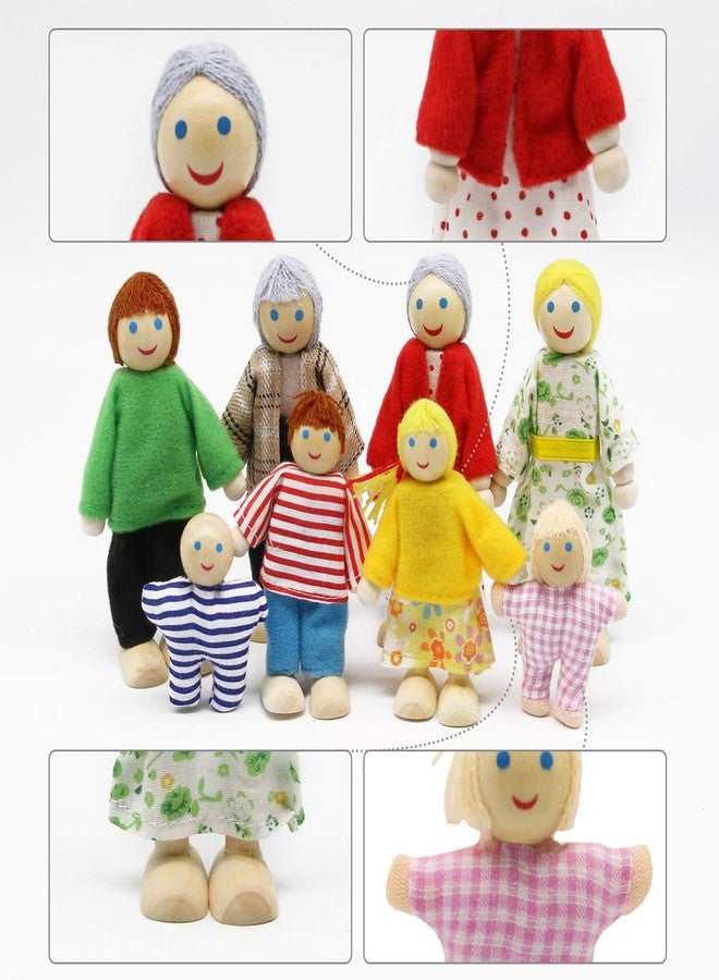 PUCKWAY Lovely Happy Dollhouse Dolls Family Set of 8 Wooden Figures for Children House Pretend Gift - Image 3