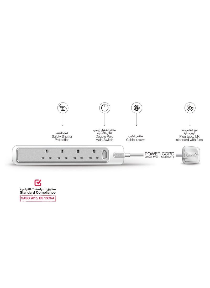 Rafeed - RAFEED Extension Cord With Master Switch 3 Meter 5 Socket 3250W (WA30012) - Image 1