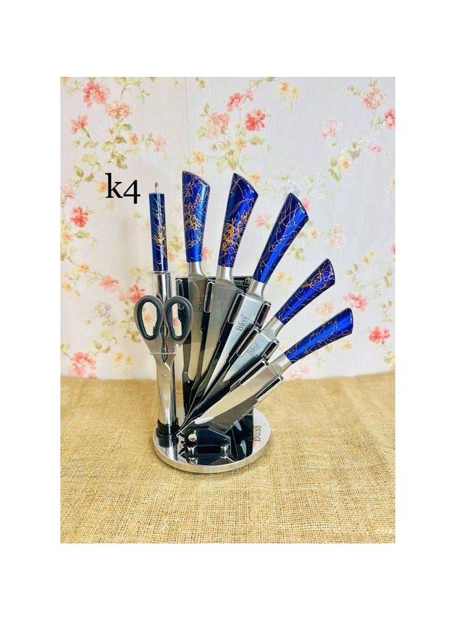Bass 7-piece knife set + stand, imported, Pass brand, the handle is entirely stainless steel, one piece - Image 1