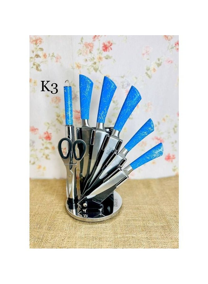 Bass 7-piece knife set + stand, imported, Pass brand, the handle is entirely stainless steel, one piece - Image 2