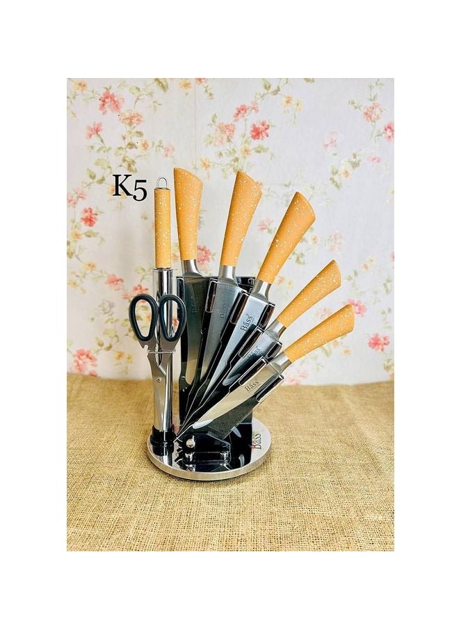 Bass 7-piece knife set + stand, imported, Pass brand, the handle is entirely stainless steel, one piece - Image 3