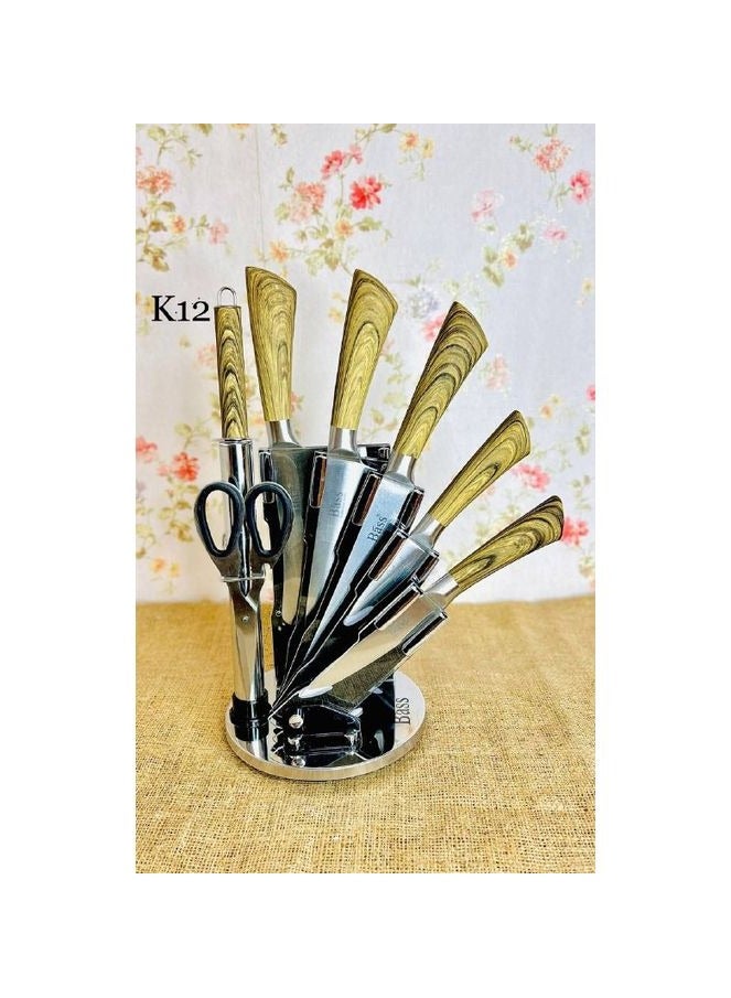 Bass 7-piece knife set + stand, imported, Pass brand, the handle is entirely stainless steel, one piece - Image 4