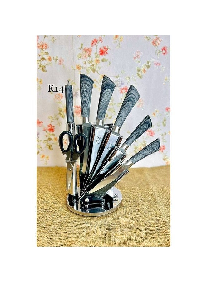 Bass 7-piece knife set + stand, imported, Pass brand, the handle is entirely stainless steel, one piece - Image 5