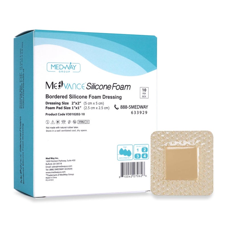 MedVance TM Silicone Bordered Silicone Adhesive Foam Dressing Size 2x2 1x1 Pad Box of 10 dressings