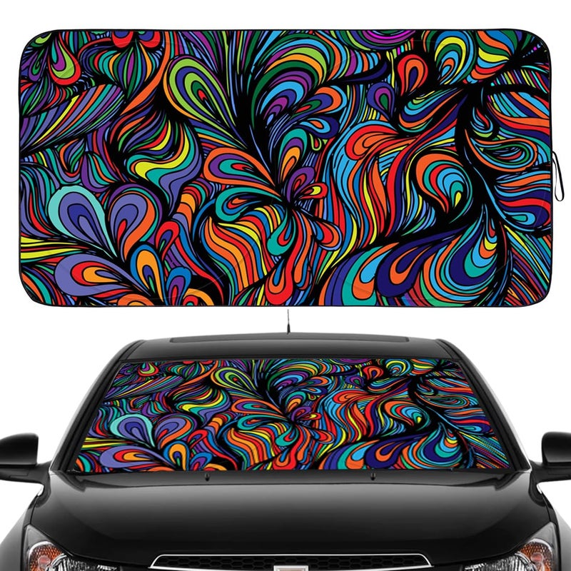 Gven Windshield Sunshade, Car Front Window Sunshade, Cute Wind Shield Blocks UV Rays for Car Truck SUV Accessories (Abstract, L)