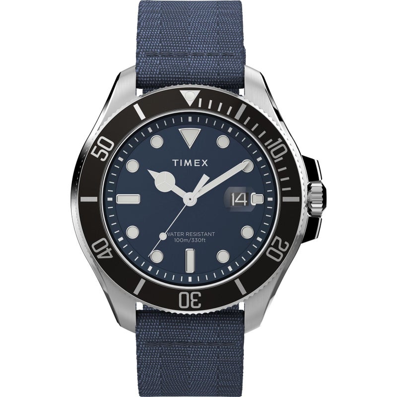 Timex Mens Harborside Coast 44mm Watch Blue Strap Blue Dial IP Steel Case - Image 2