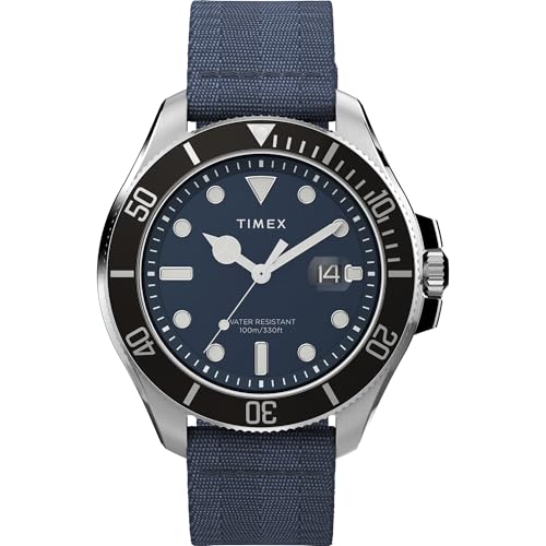 Timex Mens Harborside Coast 44mm Watch Blue Strap Blue Dial IP Steel Case - Image 1
