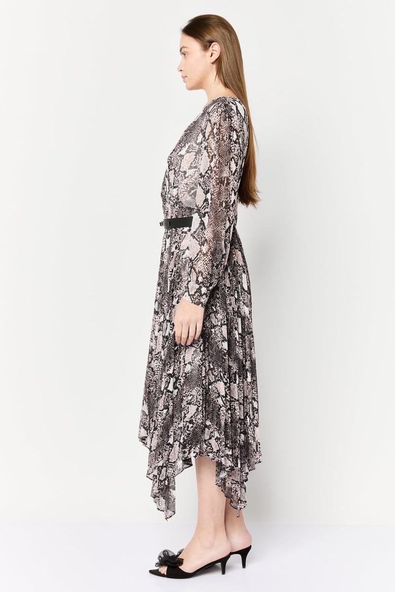 Phase Eight Women Snakeskin Belted Midi Dress, Multicolor - Image 3