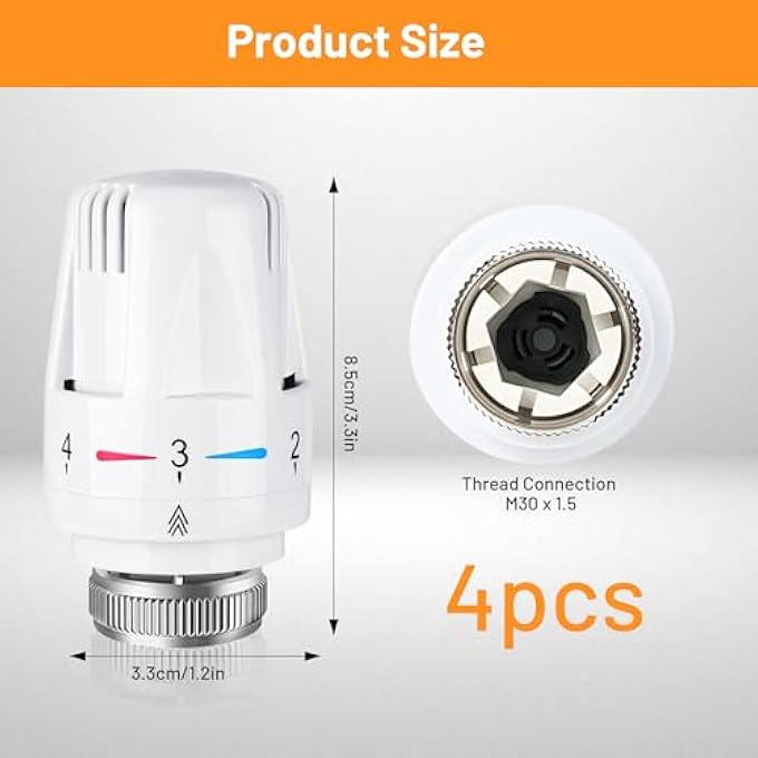 SET OF 4 HEATING THERMOSTAT, THERMOSTAT HEATING M30 X 1.5, RADIATOR THERMOSTAT, THERMOSTATIC VALVE THERMOSTATIC VALVE HEAD, THERMOSTAT HEAD RADIATOR VALVE FOR HOME OFFICE - Image 3