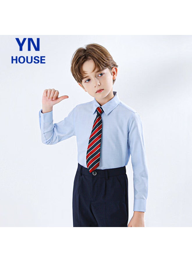 Yinuofang Children's Long Sleeve Blue Shirt Boys Girls Dress Shirt Suit Shirt Blue Size 150 - Image 2