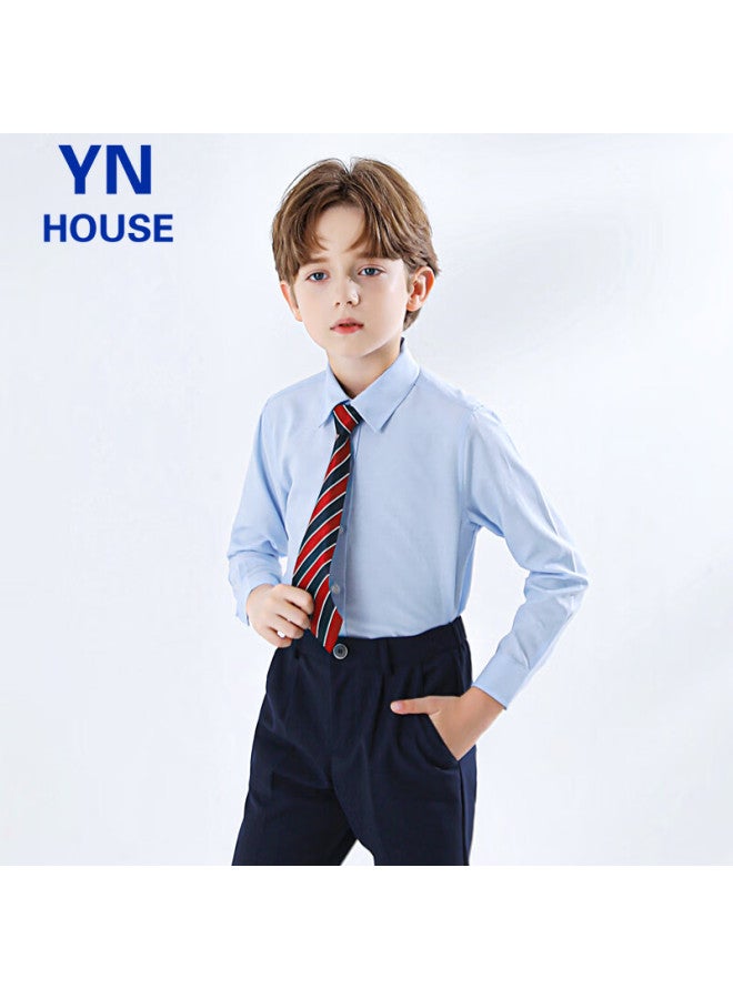 Yinuofang Children's Long Sleeve Blue Shirt Boys Girls Dress Shirt Suit Shirt Blue Size 150 - Image 1