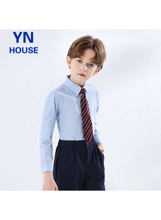 Yinuofang Children's Long Sleeve Blue Shirt Boys Girls Dress Shirt Suit Shirt Blue Size 150 - Image 4