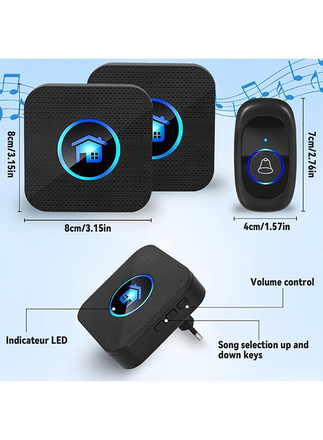 Wireless Doorbell Kit, with 2 Waterproof Push Buttons and 1 Receiver, 300m Range, 5 Volume Levels, Waterproof, Dustproof for Office and Home - Image 2