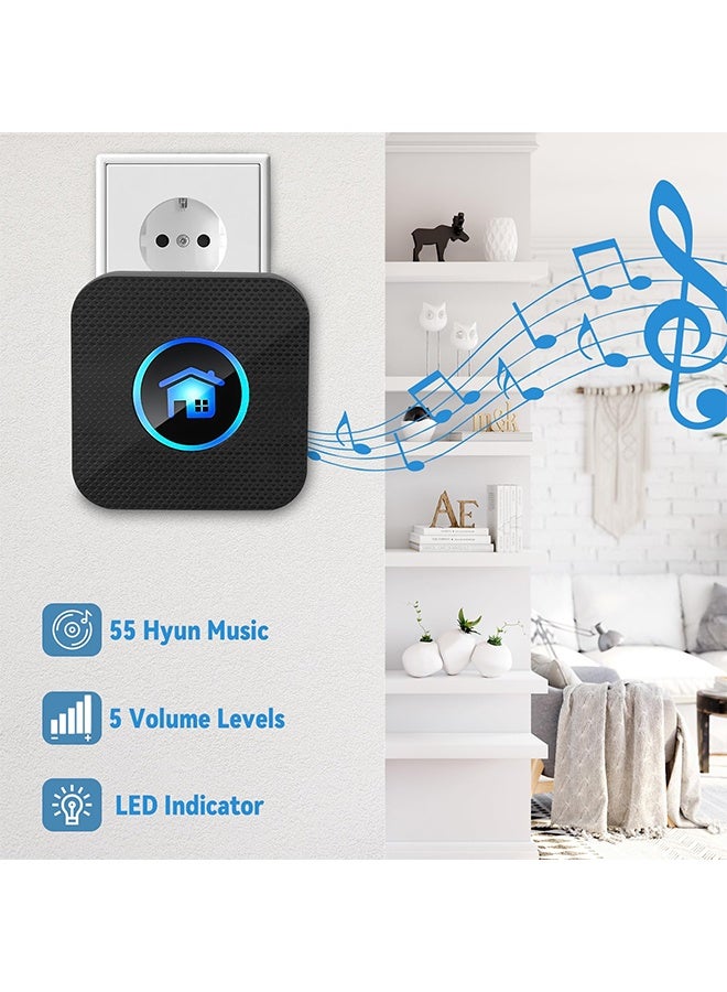 Wireless Doorbell Kit, with 2 Waterproof Push Buttons and 1 Receiver, 300m Range, 5 Volume Levels, Waterproof, Dustproof for Office and Home - Image 3
