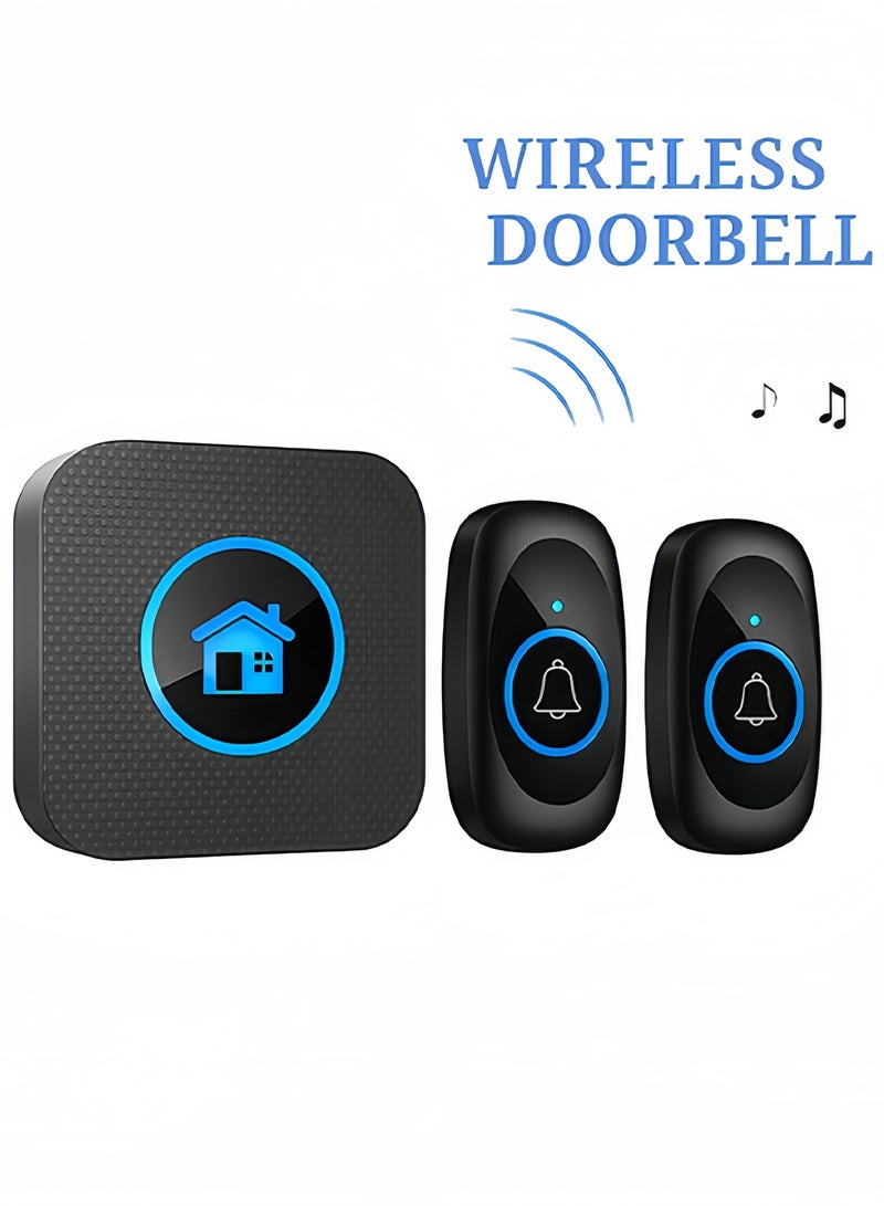Wireless Doorbell Kit, with 2 Waterproof Push Buttons and 1 Receiver, 300m Range, 5 Volume Levels, Waterproof, Dustproof for Office and Home - Image 1