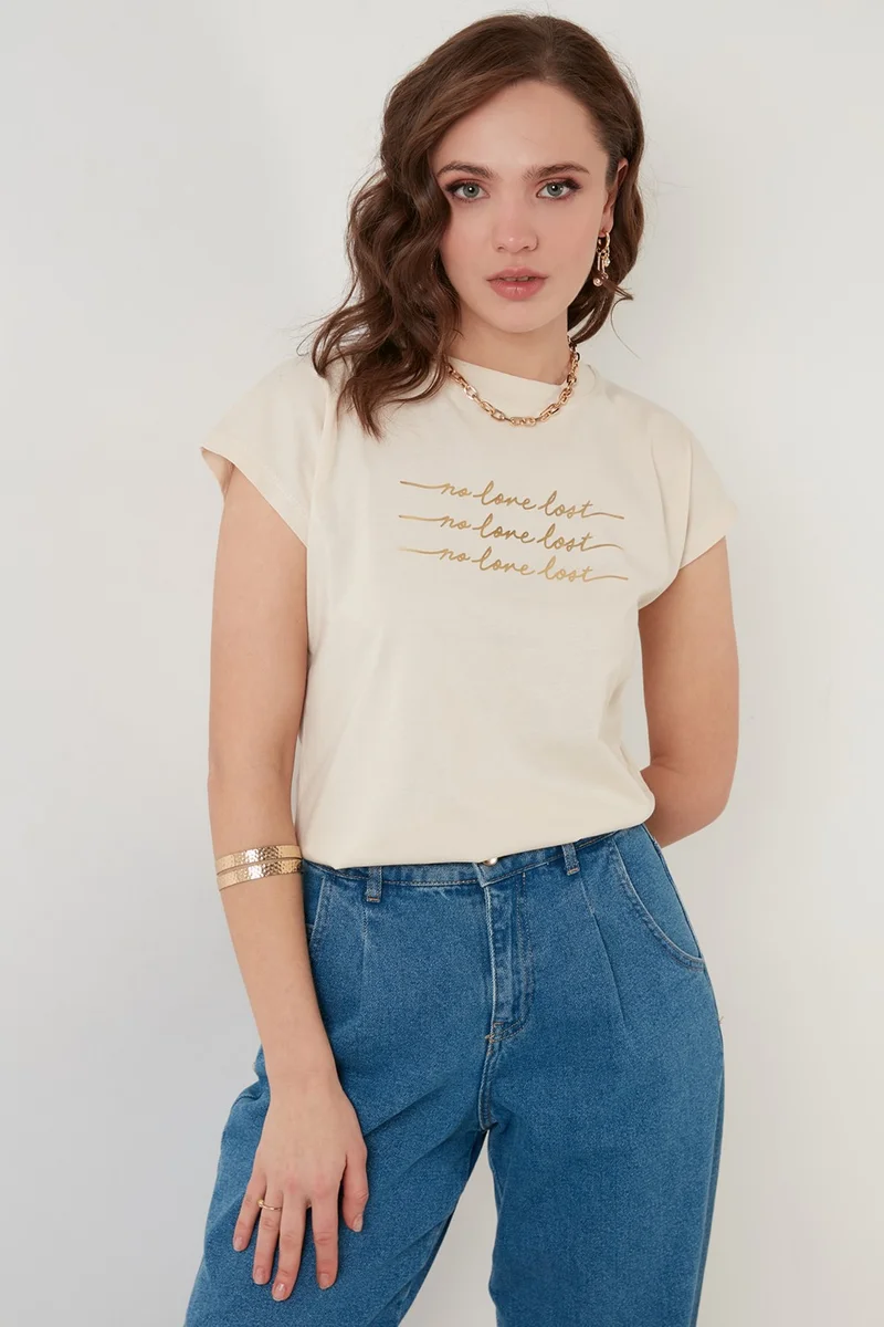 Lela Printed Crew Neck 100% Cotton T Shirt Women's T Shirt 5864217