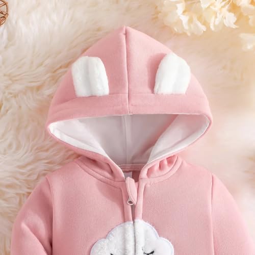 First Kick Baby and Kids cotton fleece romper jumpsuit onesie sleepsuit clouds embroidered (Peachish Pink, 6-9 Months, Length 59 cm x Chest 29 cm) - Image 4