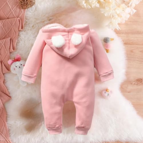 First Kick Baby and Kids cotton fleece romper jumpsuit onesie sleepsuit clouds embroidered (Peachish Pink, 6-9 Months, Length 59 cm x Chest 29 cm) - Image 3