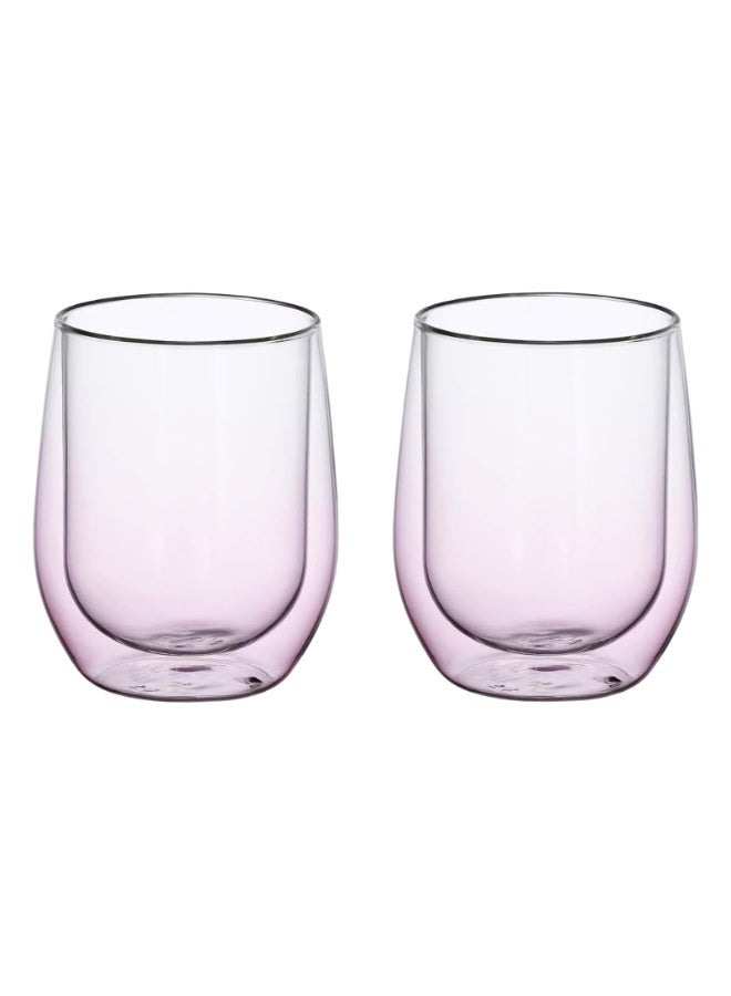 BLACKSTONE DG517 Double Wall Borosilicate Glass Tumbler Cups 300ml, Heat Resistant Insulated Coffee & Tea Cups, 2-Piece Set, Pink - Image 3
