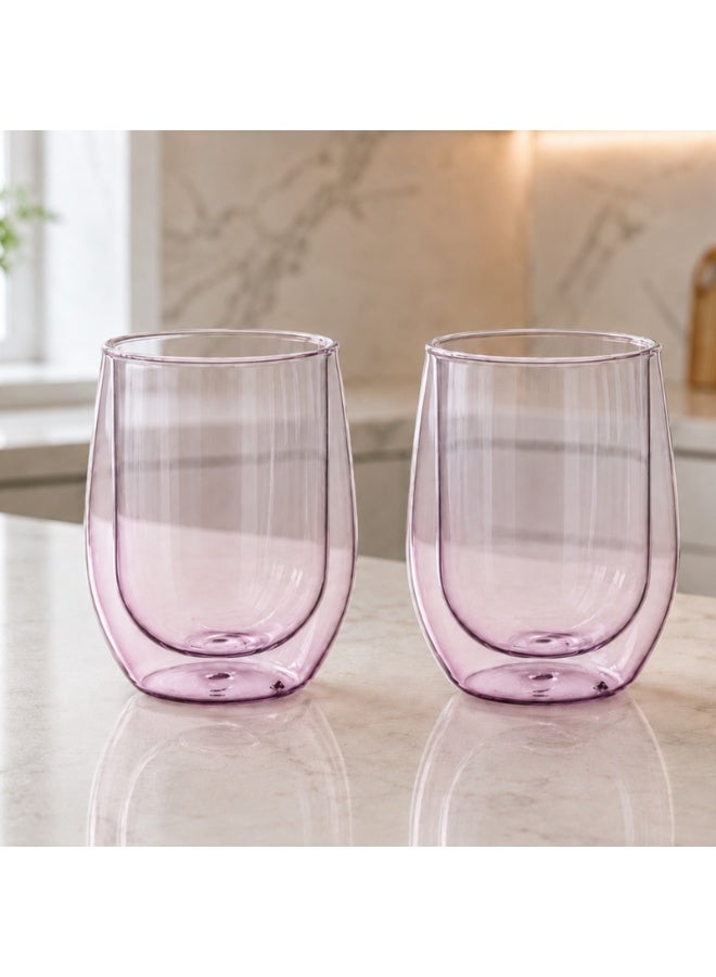 BLACKSTONE DG517 Double Wall Borosilicate Glass Tumbler Cups 300ml, Heat Resistant Insulated Coffee & Tea Cups, 2-Piece Set, Pink - Image 1