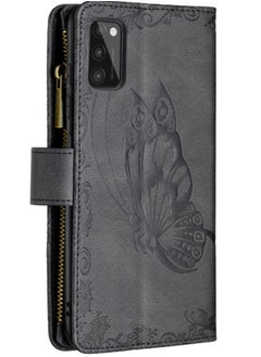 Generic Case for Samsung Galaxy A41 Flying Butterfly Embossing Pattern Zipper Horizontal Flip Leather Cover With Holder Card Slots and Wallet Black  - Image 3