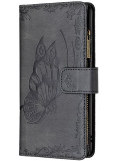 Generic Case for Samsung Galaxy A41 Flying Butterfly Embossing Pattern Zipper Horizontal Flip Leather Cover With Holder Card Slots and Wallet Black  - Image 2
