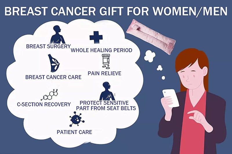 Wumimi Mastectomy Pillow Post Surgery Seat Belt Pillow Cushions Pads Protector for Breast Cancer Port Pacemaker Heart Surgery C-Section Recovery (Pink) - Image 2