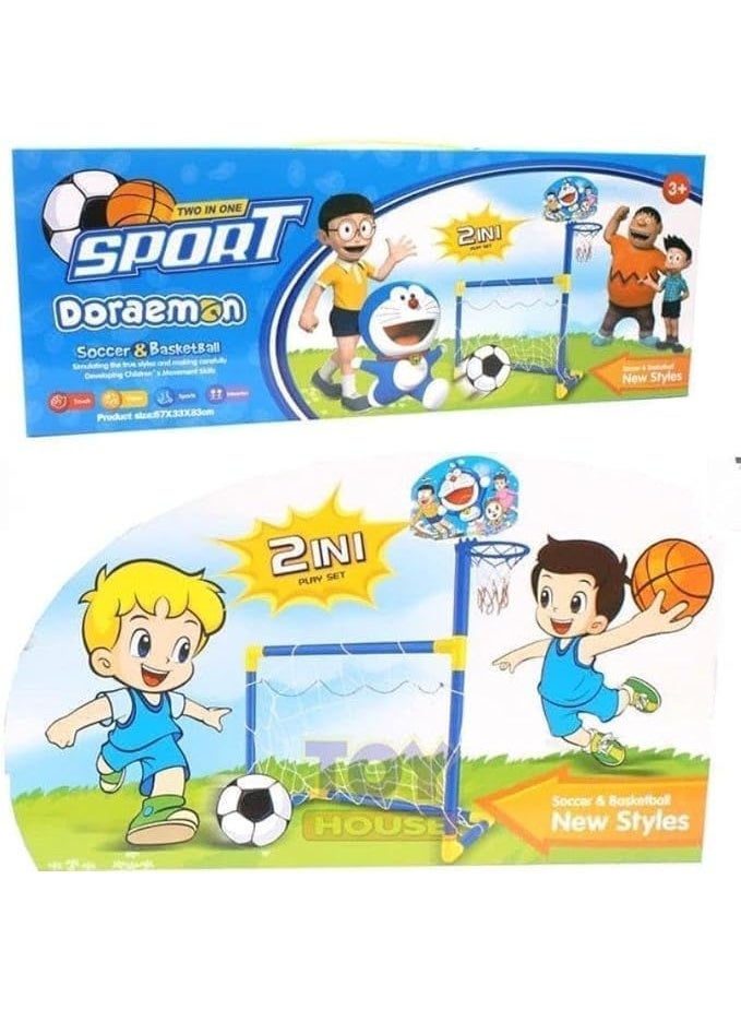 2-in-1 Football Goal Set with Basketball Hoop Set for Kids - Image 2