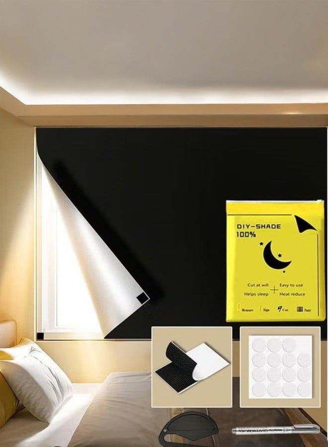 XiuWoo Blackout Blind 420D Black Out Fabric Portable Blackout Blinds Easy Stick On Window for Home Office Nursery Bedroom Car No Drill Travel Blackout Blind  - Image 1
