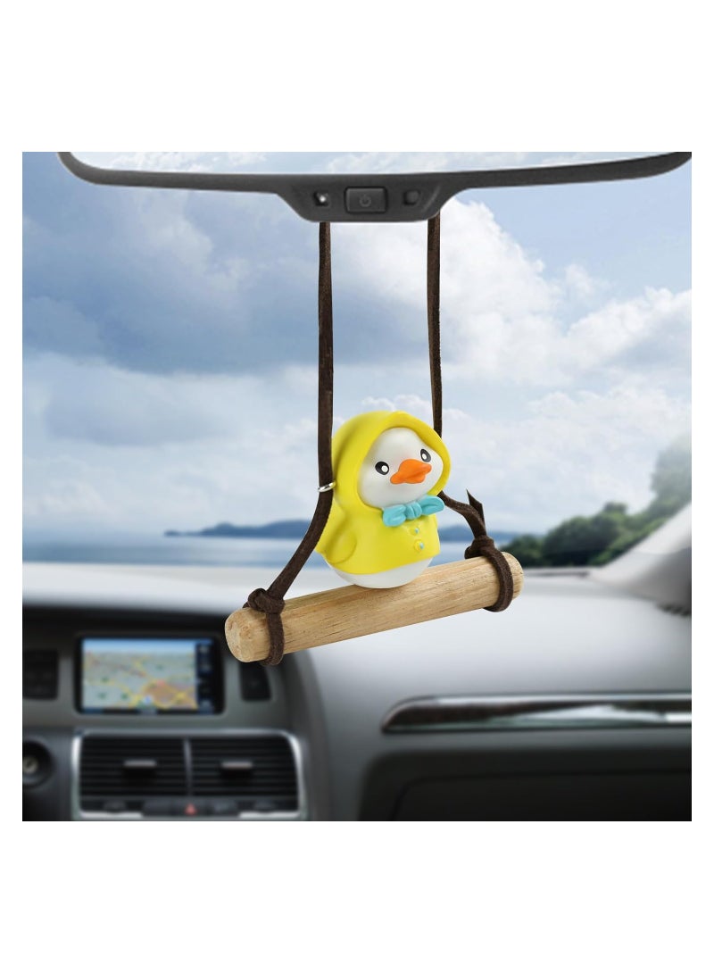 KASTWAVE Swing Duck Car Hanging Ornament, Cute Duck Car Mirror Hanging Accessories, Car Pendant Interior Funny Decoration for Teens & Women Men (with Blue Bow) - Image 1