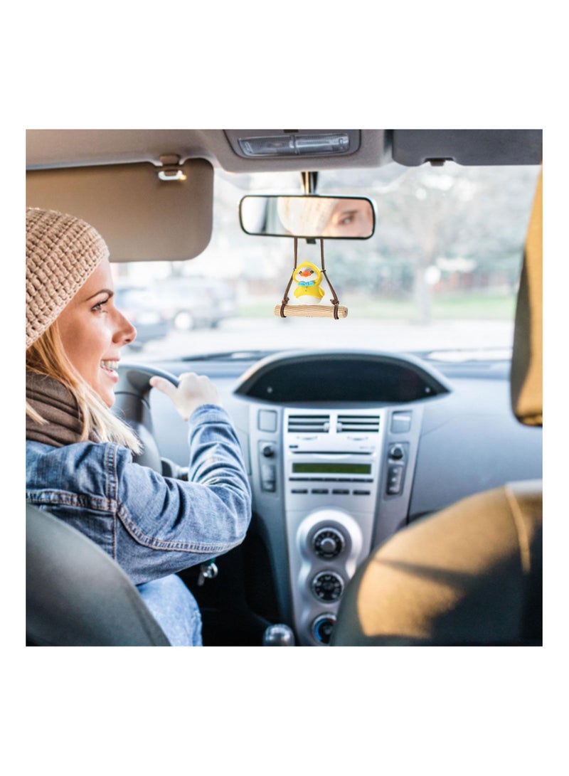 KASTWAVE Swing Duck Car Hanging Ornament, Cute Duck Car Mirror Hanging Accessories, Car Pendant Interior Funny Decoration for Teens & Women Men (with Blue Bow) - Image 3