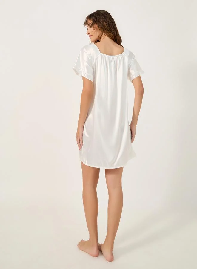 Styli Satin Lace Trim Gathered Detail Night Dress