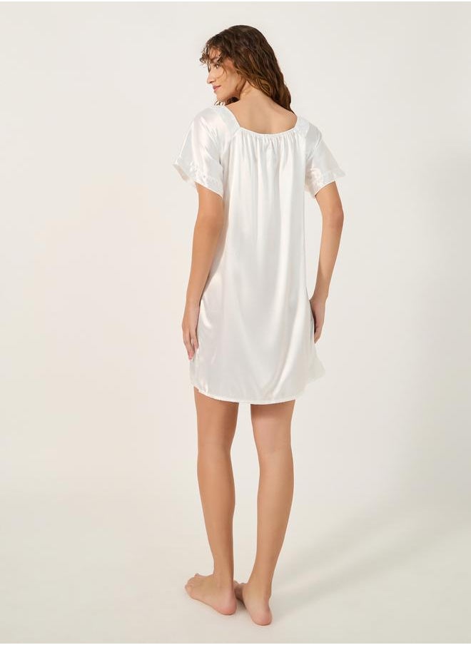Styli Satin Lace Trim Gathered Detail Night Dress  - Image 4