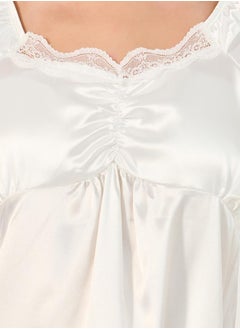 Styli Satin Lace Trim Gathered Detail Night Dress  - Image 3