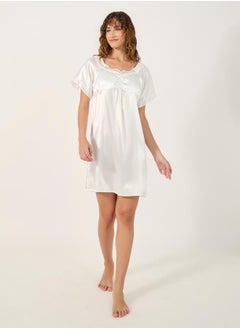 Styli Satin Lace Trim Gathered Detail Night Dress  - Image 2